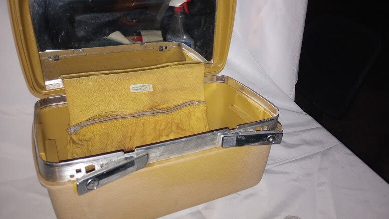 VTG Samsonite Mustard Yellow Make Up Train Case Luggage Suitcase W/ Mirror