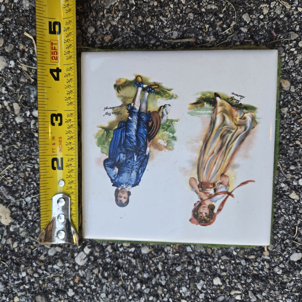 Ceramic Art Decorated VICTORIAN COUPLE 4.5"x 4.5" Trivet Tile