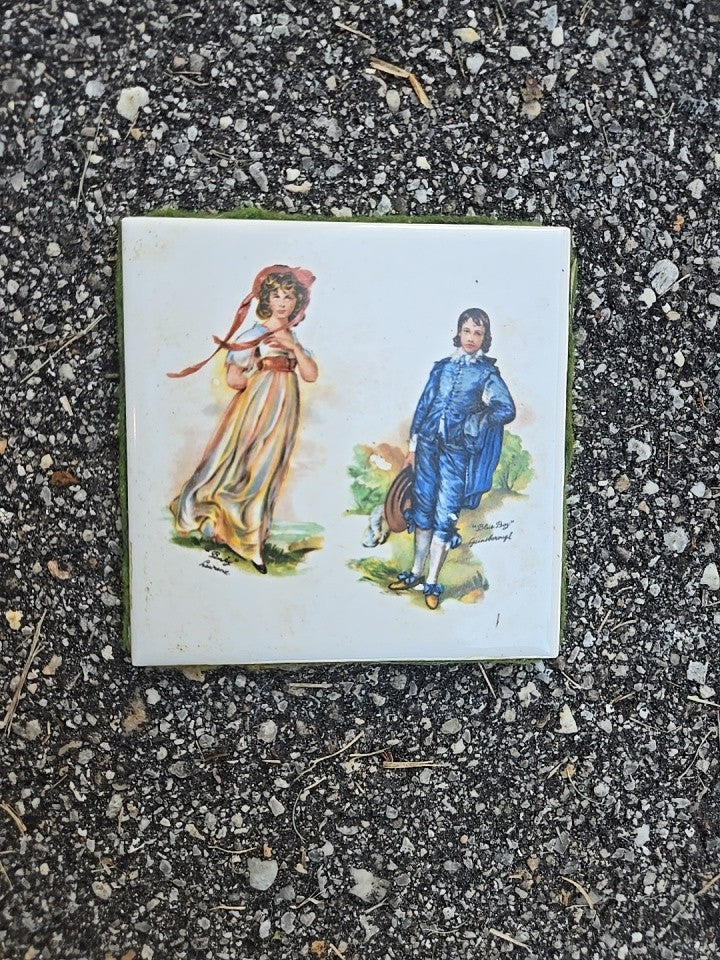 Ceramic Art Decorated VICTORIAN COUPLE 4.5"x 4.5" Trivet Tile