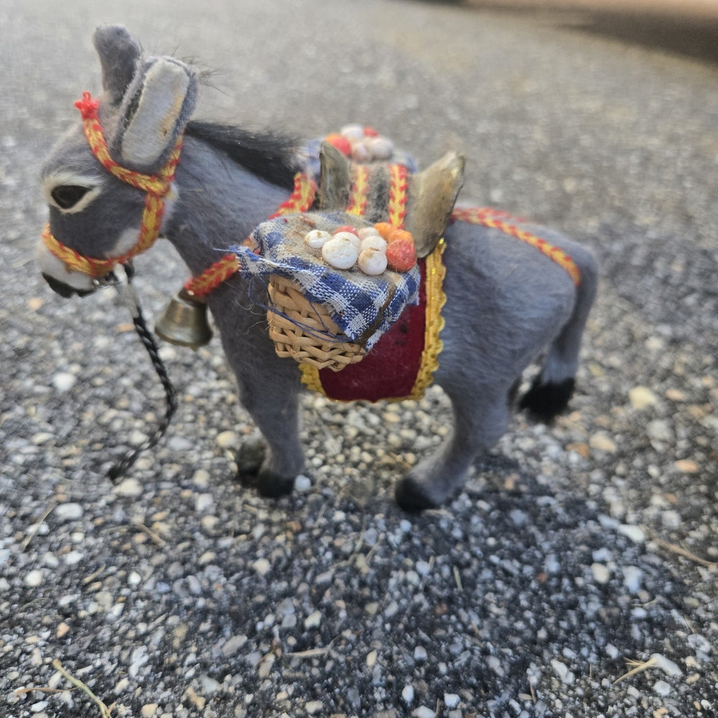 Vintage Handmade Donkey/Pack Mule Small Soft Furry Figurine 1950’s Souvenir Bell