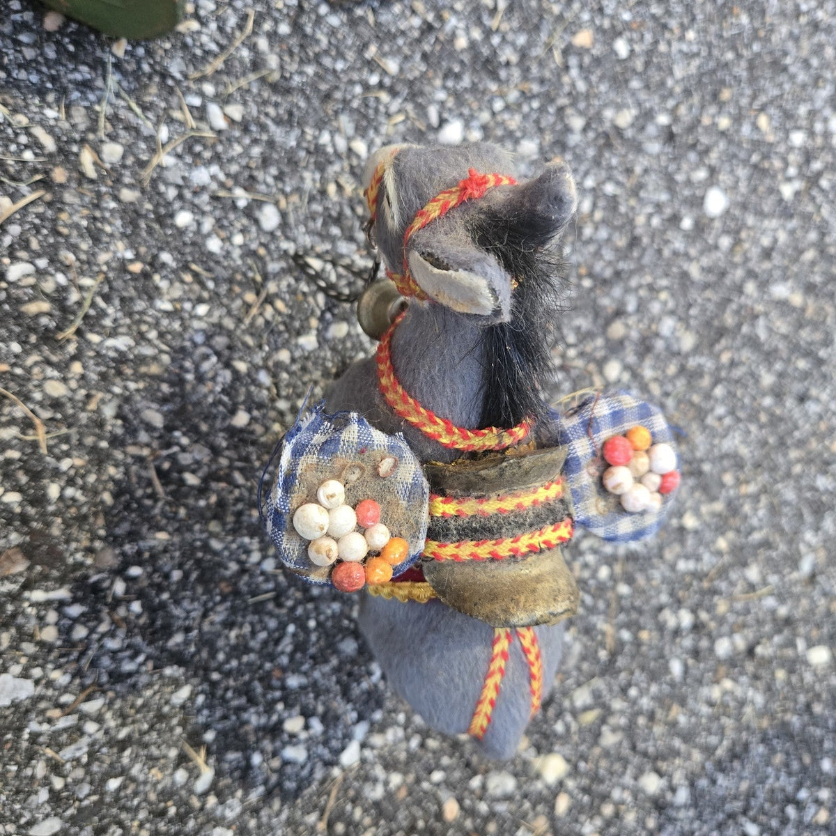 Vintage Handmade Donkey/Pack Mule Small Soft Furry Figurine 1950’s Souvenir Bell