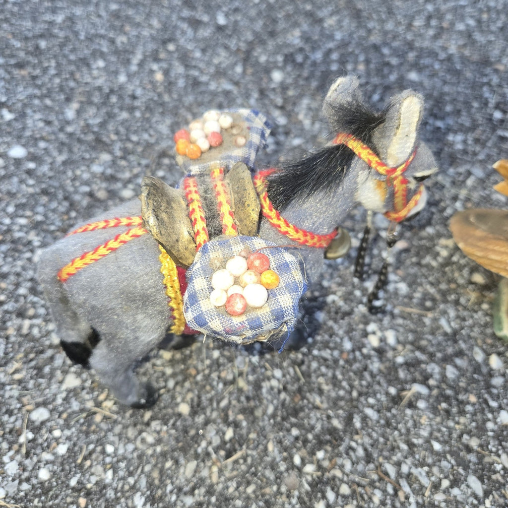 Vintage Handmade Donkey/Pack Mule Small Soft Furry Figurine 1950’s Souvenir Bell