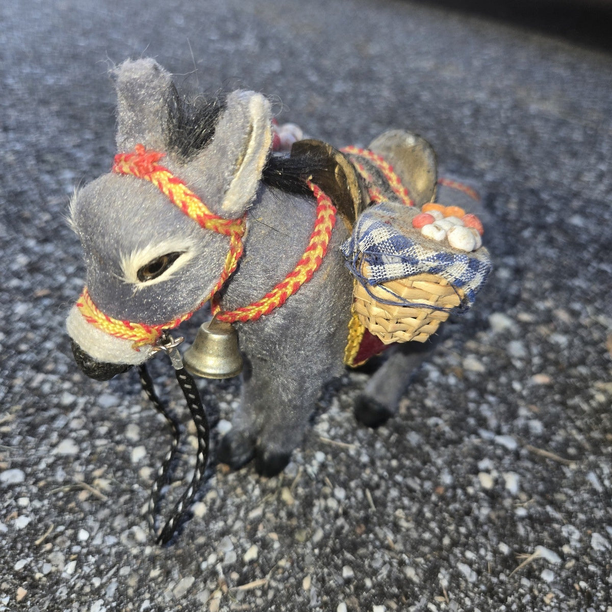 Vintage Handmade Donkey/Pack Mule Small Soft Furry Figurine 1950’s Souvenir Bell