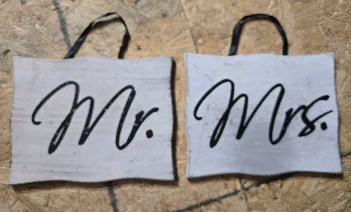 Wooden Mr And Mrs Signs For Chairs Wedding Photo Prop 8 X 10 Each Black & White