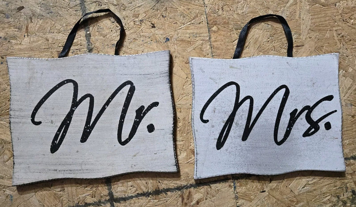 Wooden Mr And Mrs Signs For Chairs Wedding Photo Prop 8 X 10 Each Black & White