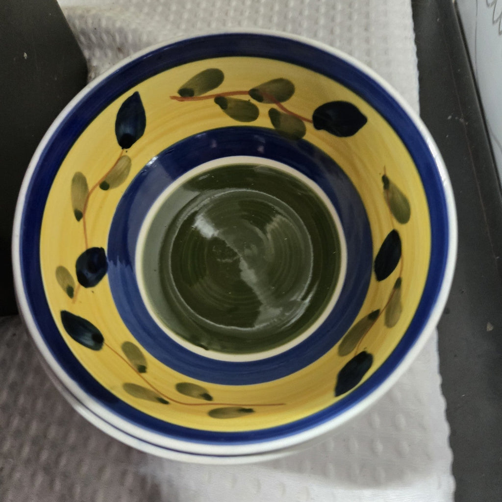 Alco Industries Hand Painted Pasta Bowl Yellow Blue Olive 8”