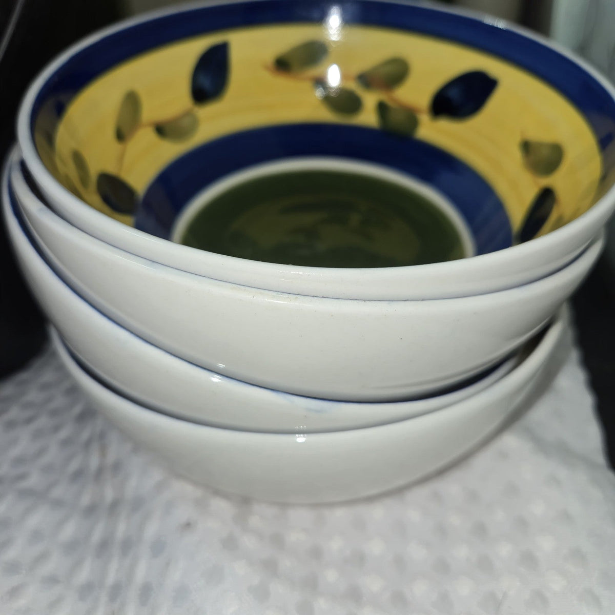 Alco Industries Hand Painted Pasta Bowl Yellow Blue Olive 8”