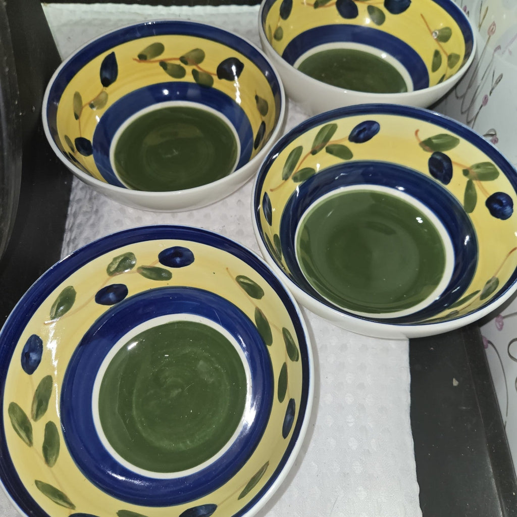 Alco Industries Hand Painted Pasta Bowl Yellow Blue Olive 8”