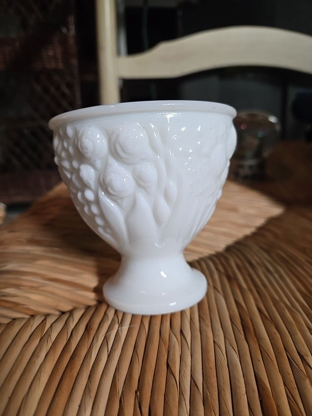 Anchor Hocking White Footed Goblet with Grape & Leaf Design