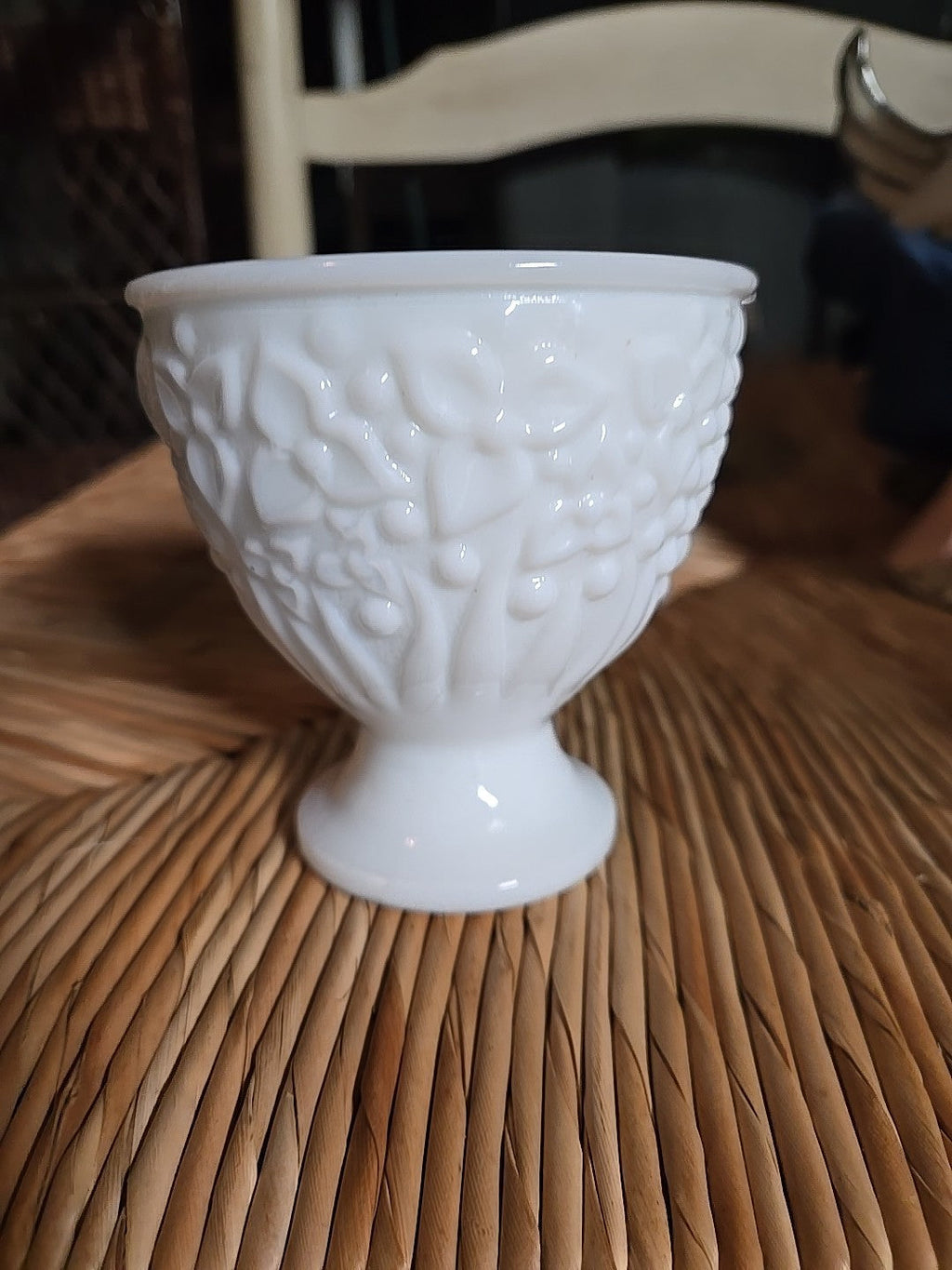 Anchor Hocking White Footed Goblet with Grape & Leaf Design