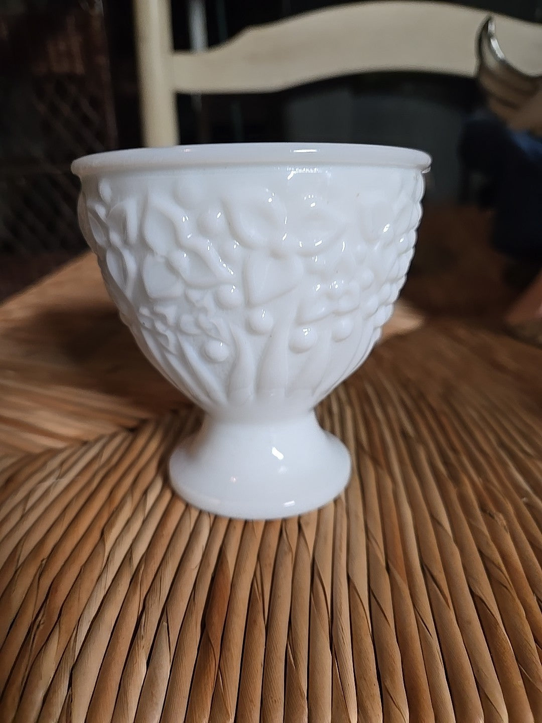 Anchor Hocking White Footed Goblet with Grape & Leaf Design