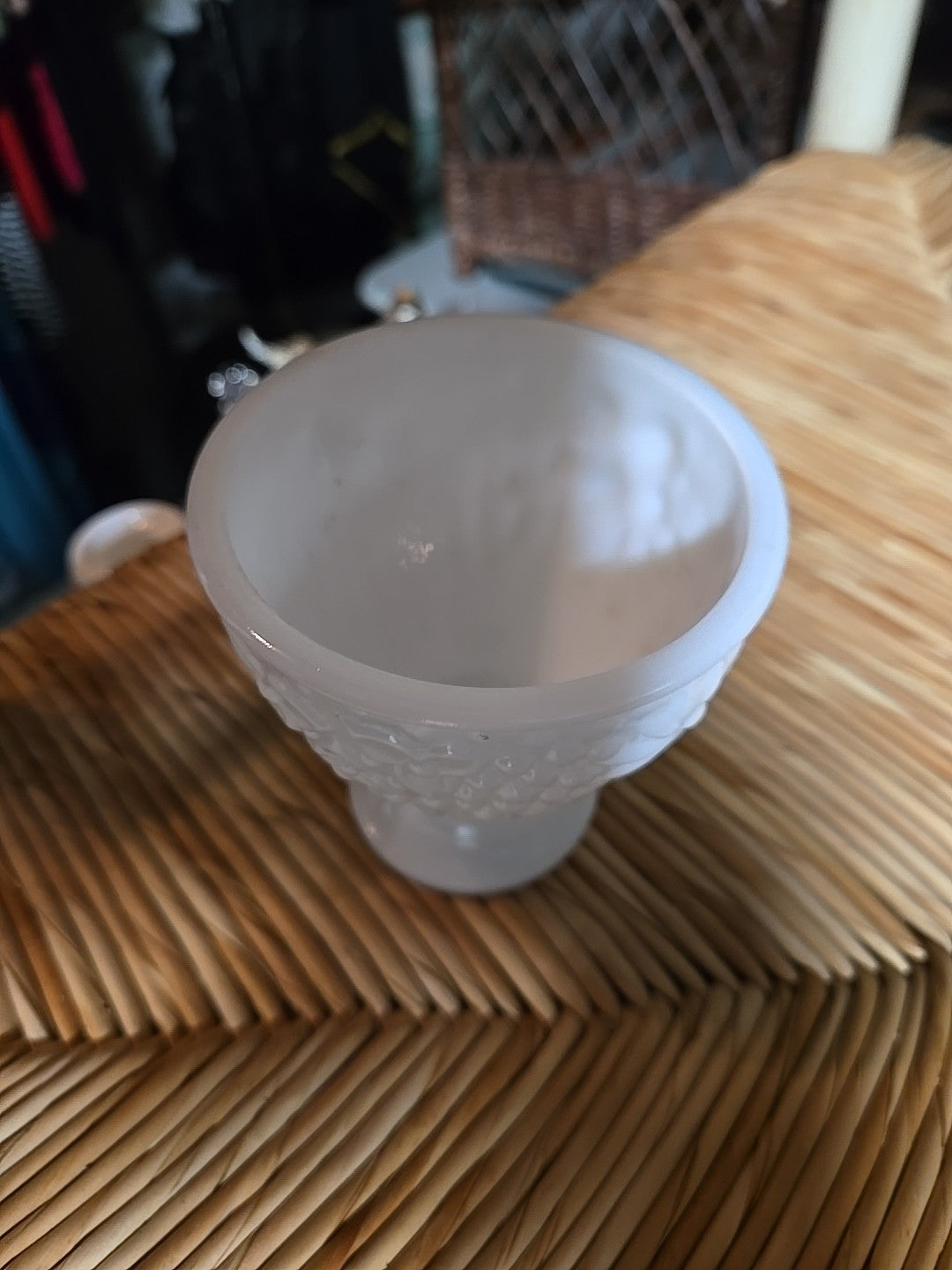 Anchor Hocking White Footed Goblet with Grape & Leaf Design