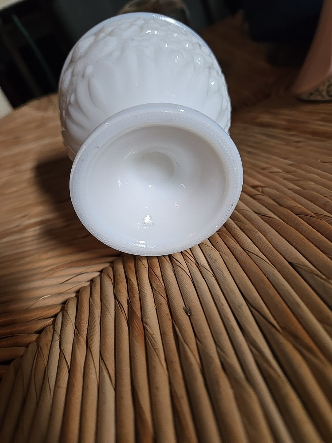 Anchor Hocking White Footed Goblet with Grape & Leaf Design