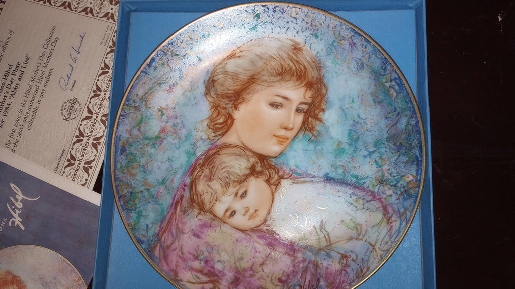 2 Edna Hibel Knowles Collector Mother's Day Plates 1984 and 1990, In Boxes w/COA