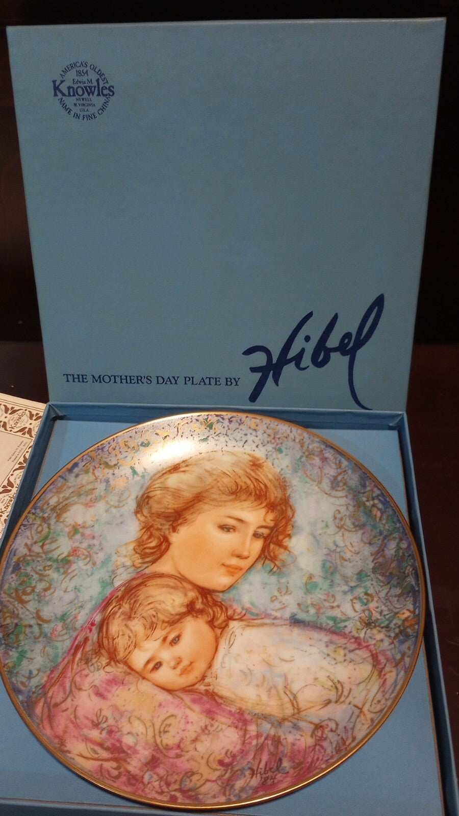 2 Edna Hibel Knowles Collector Mother's Day Plates 1984 and 1990, In Boxes w/COA