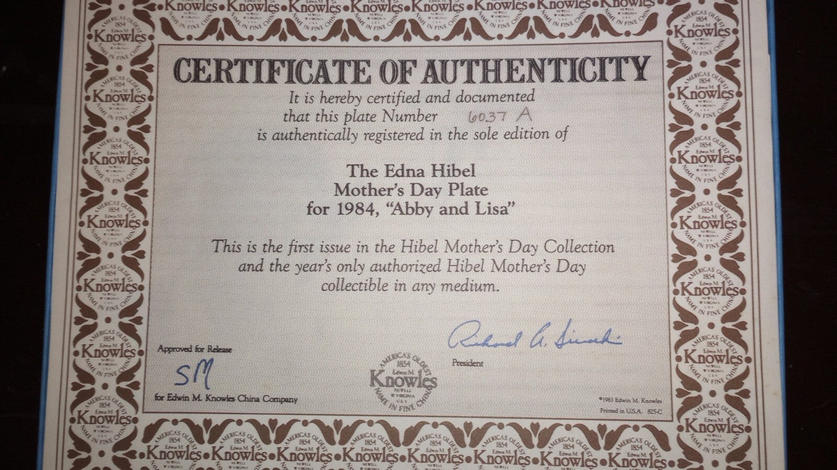 2 Edna Hibel Knowles Collector Mother's Day Plates 1984 and 1990, In Boxes w/COA