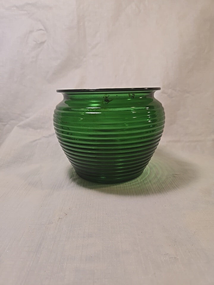 Vintage Tobacco Humidor Jar Green Depression Glass National Pottery Cleveland OH