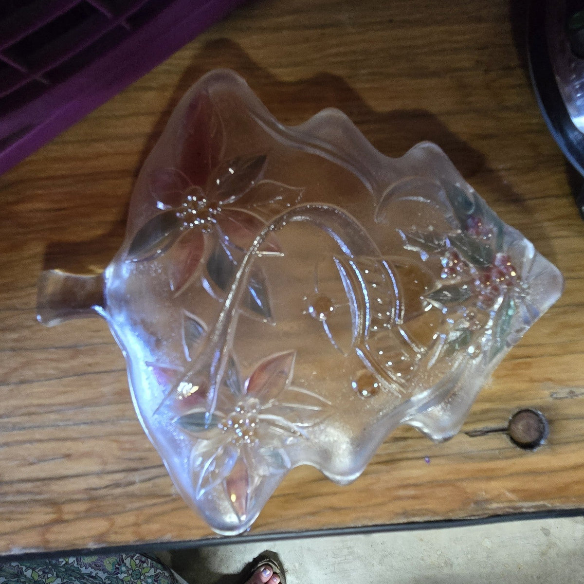 Vintage Pressed Glass Christmas Tree Shaped Serving Platter