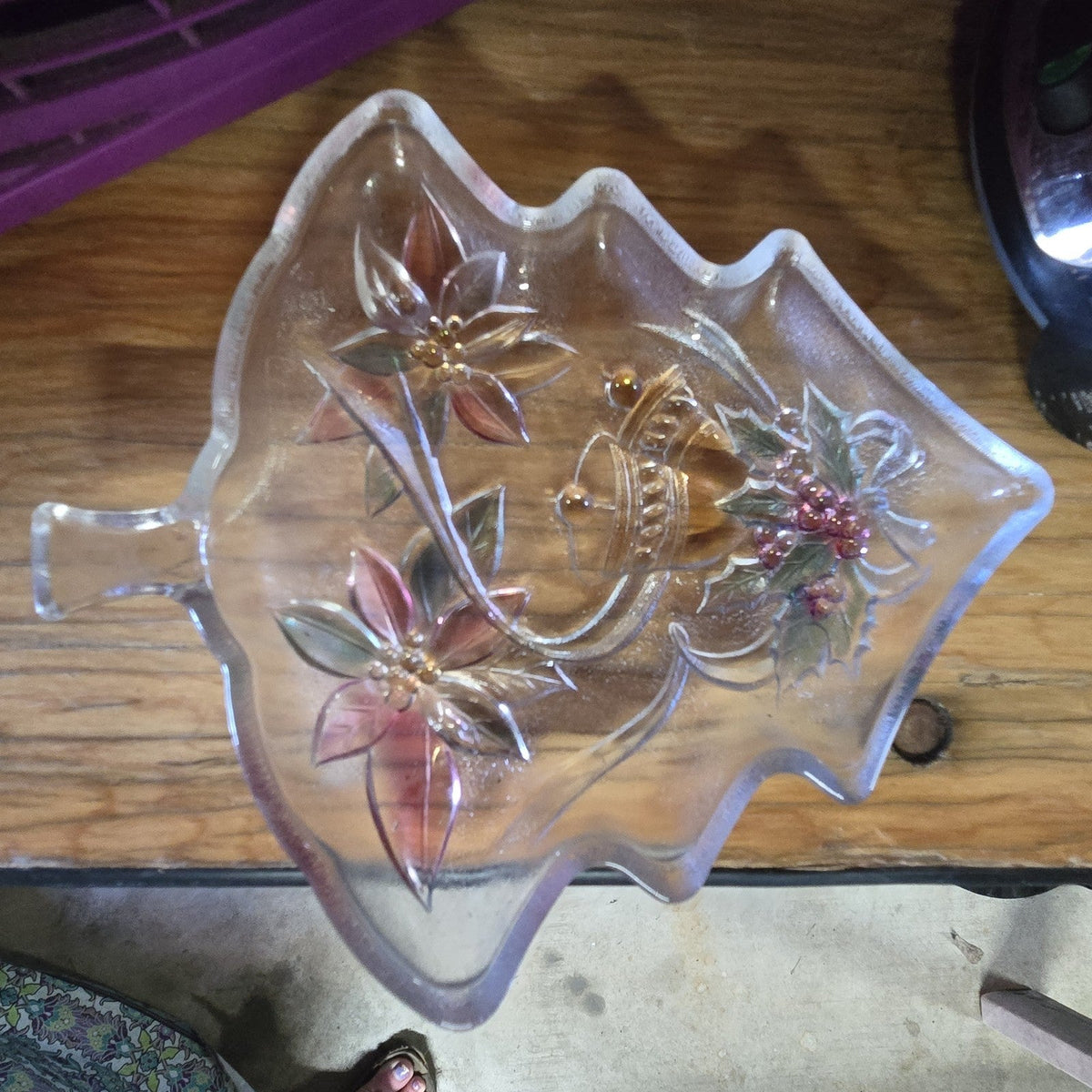Vintage Pressed Glass Christmas Tree Shaped Serving Platter