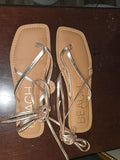 BEACH Rose Gold Wrap Tie Flat Sandals