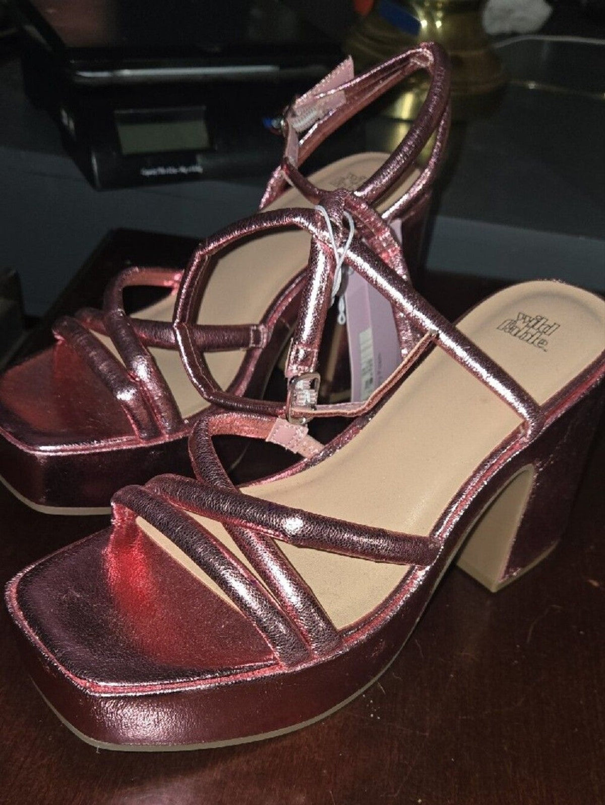 wild fable Rose Metallic Strappy Block Heel Sandals