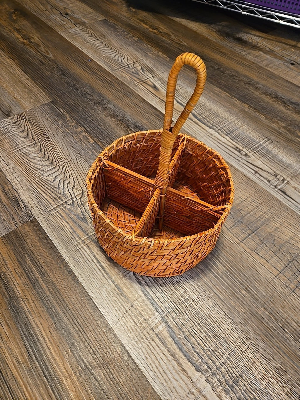 Handwoven Round Orange Rattan Flatware Caddy Natural