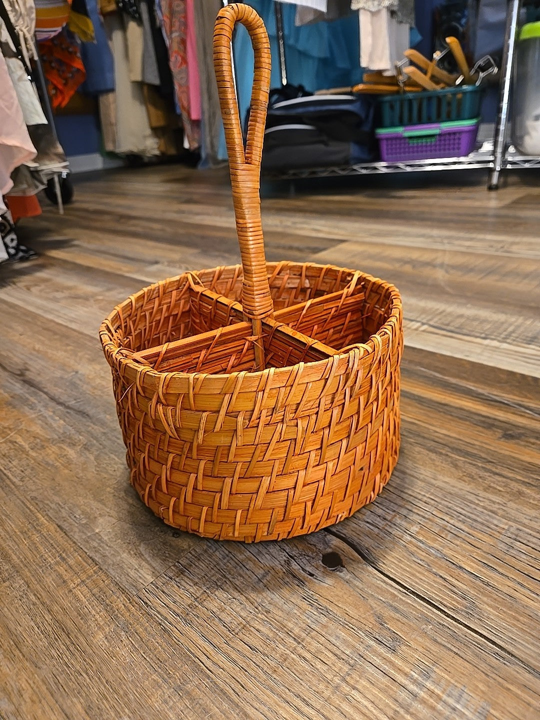 Handwoven Round Orange Rattan Flatware Caddy Natural