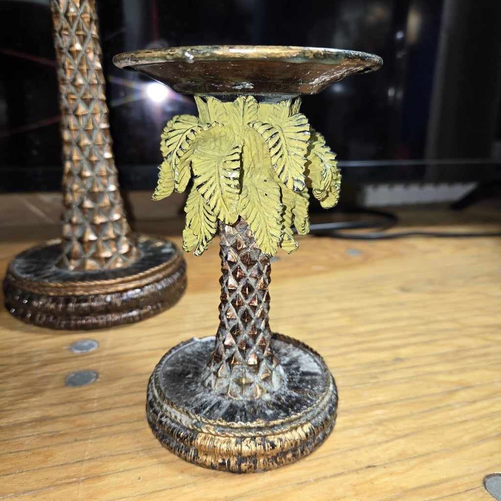 Vintage Palm Tree Resin Candlestick Holders Set Of 3