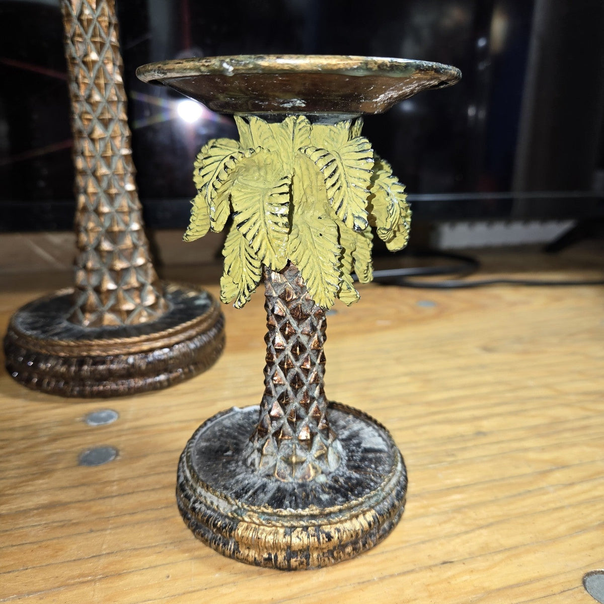 Vintage Palm Tree Resin Candlestick Holders Set Of 3