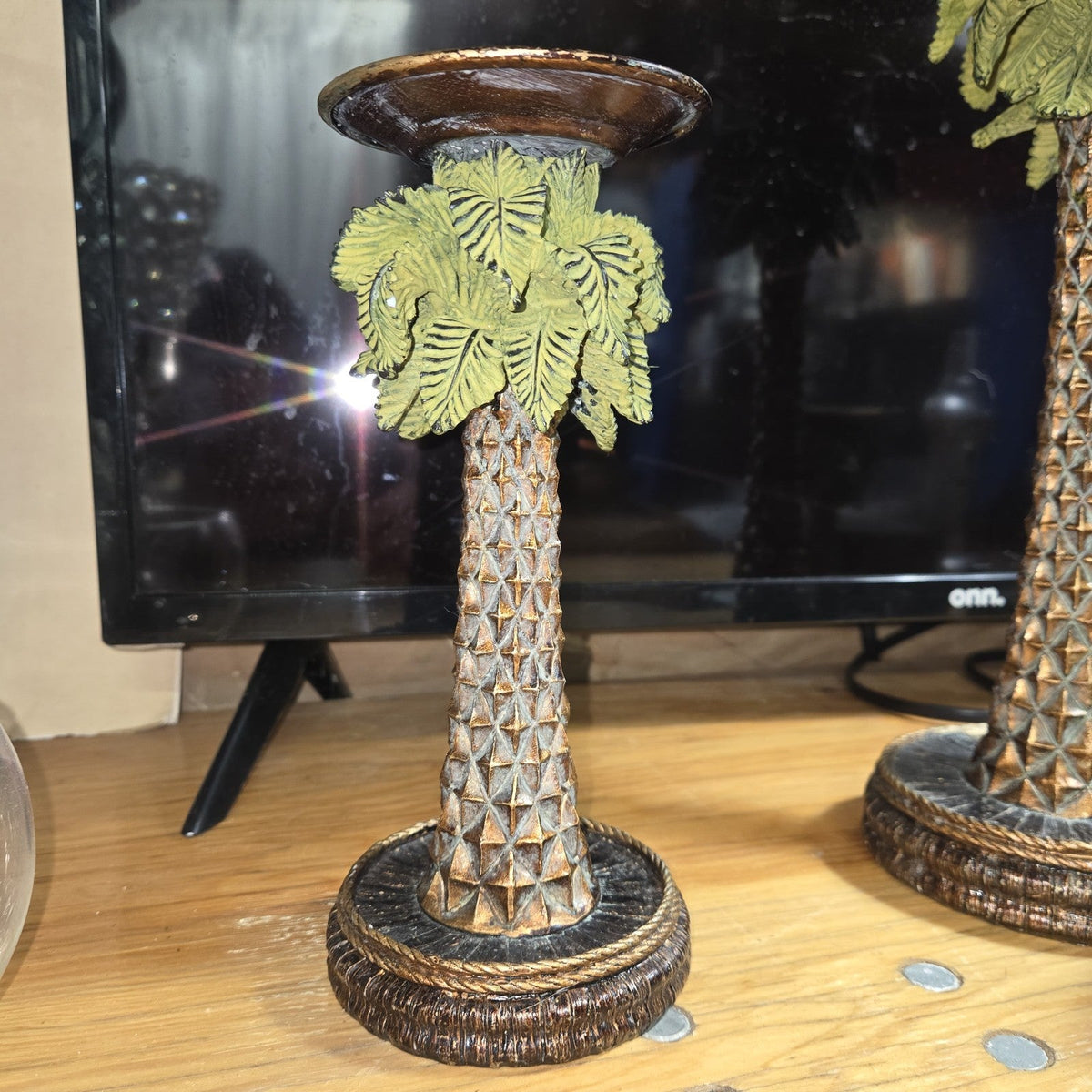 Vintage Palm Tree Resin Candlestick Holders Set Of 3