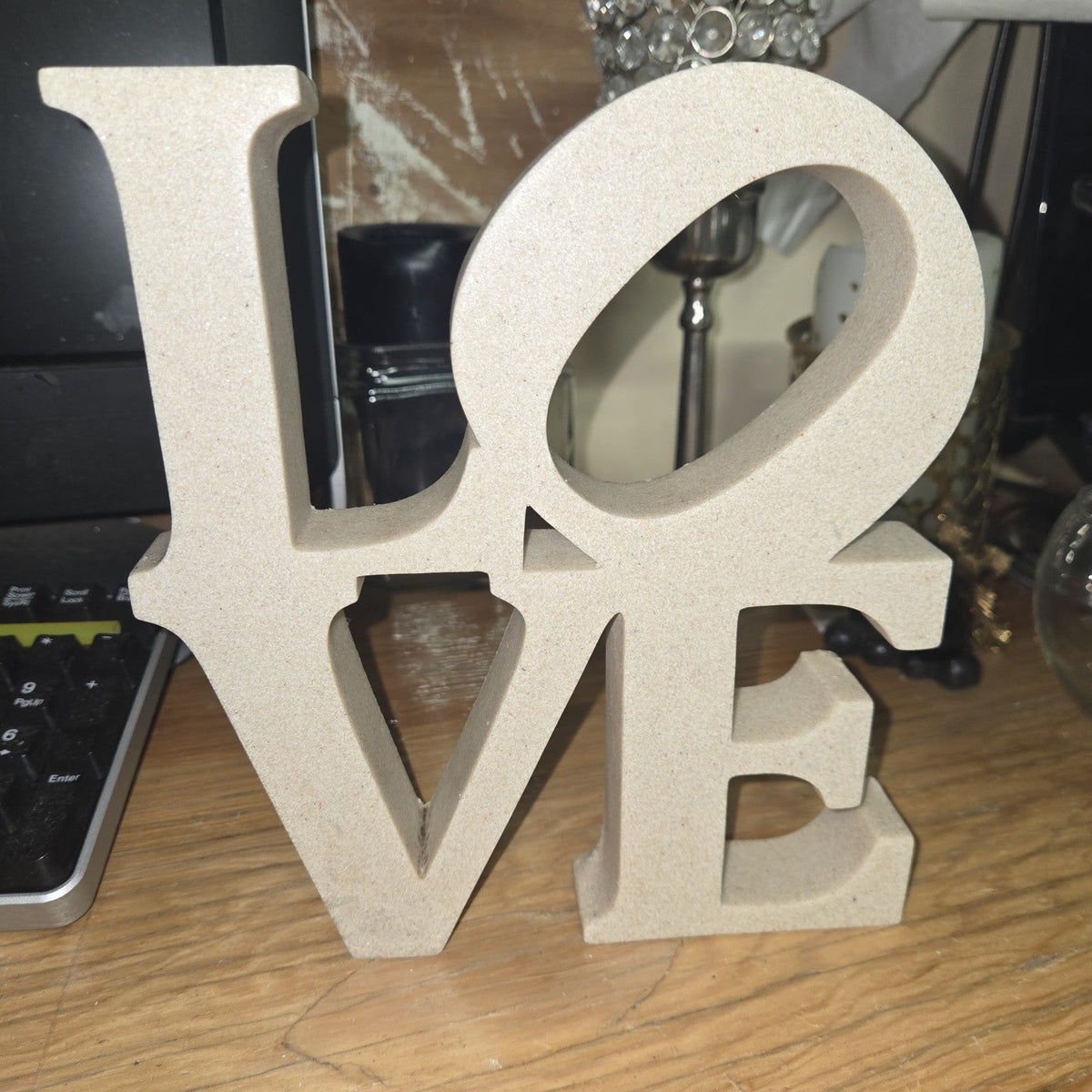 LOVE Pop Art - Replica Of Robert Indiana Sculpture Cream Resin Faux Stone Specks