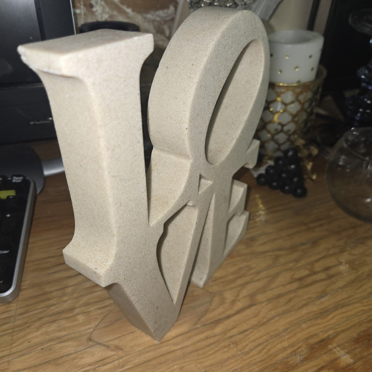 LOVE Pop Art - Replica Of Robert Indiana Sculpture Cream Resin Faux Stone Specks