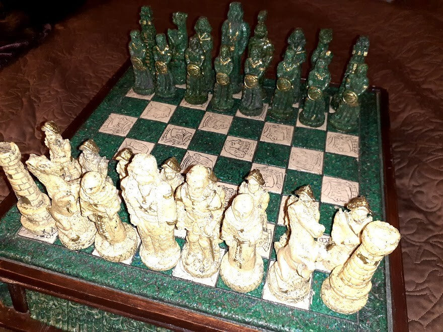 Vintage Antique Maya vs. Spanish Conquistadors Chess Set
