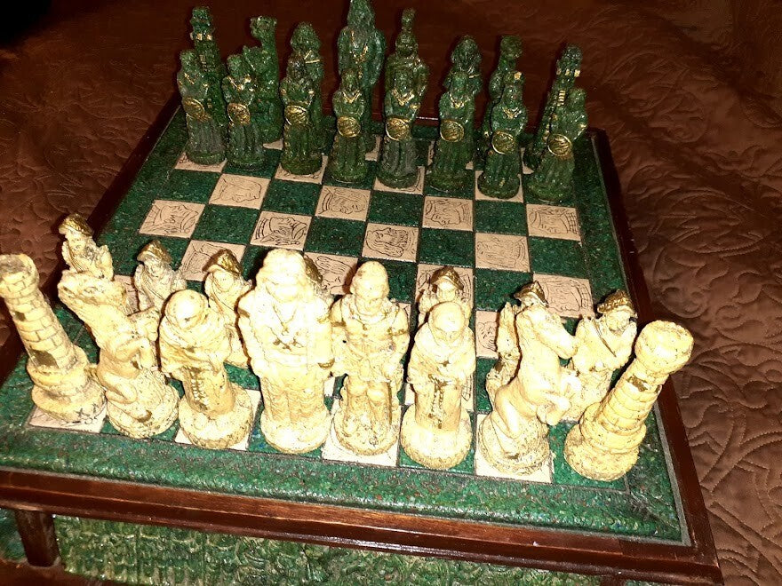 Vintage Antique Maya vs. Spanish Conquistadors Chess Set