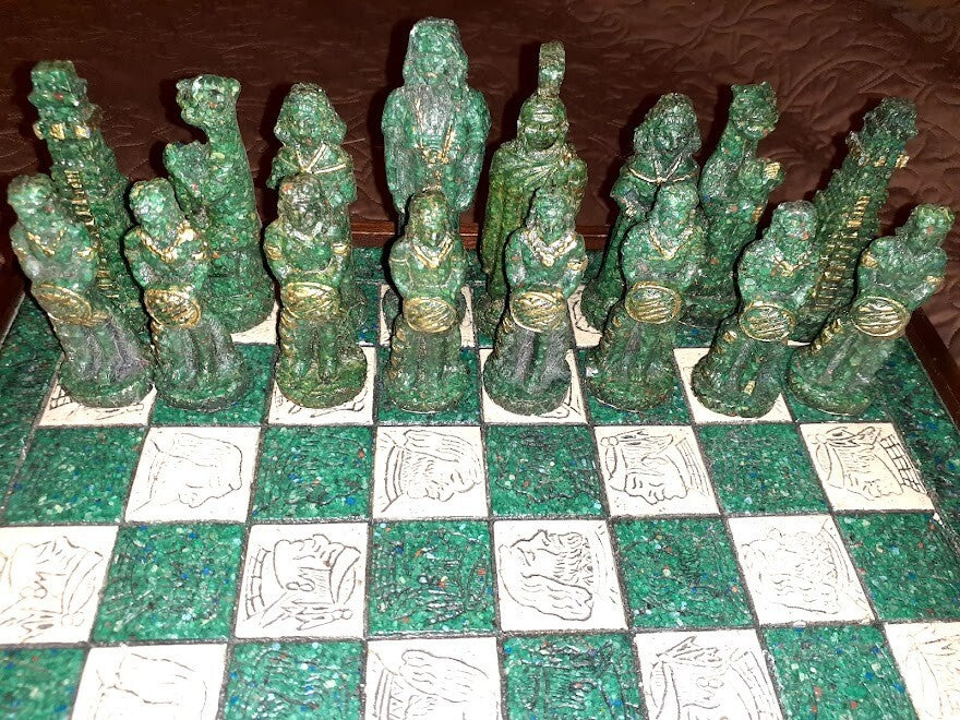 Vintage Antique Maya vs. Spanish Conquistadors Chess Set