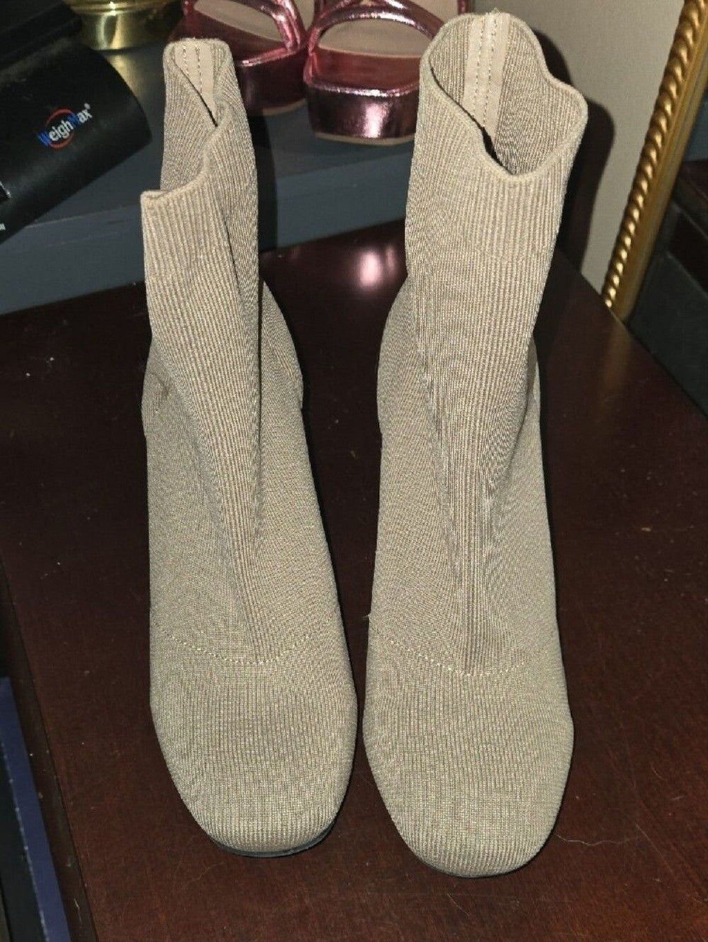 MIA Taupe Knit Sock Boots with Block Heel