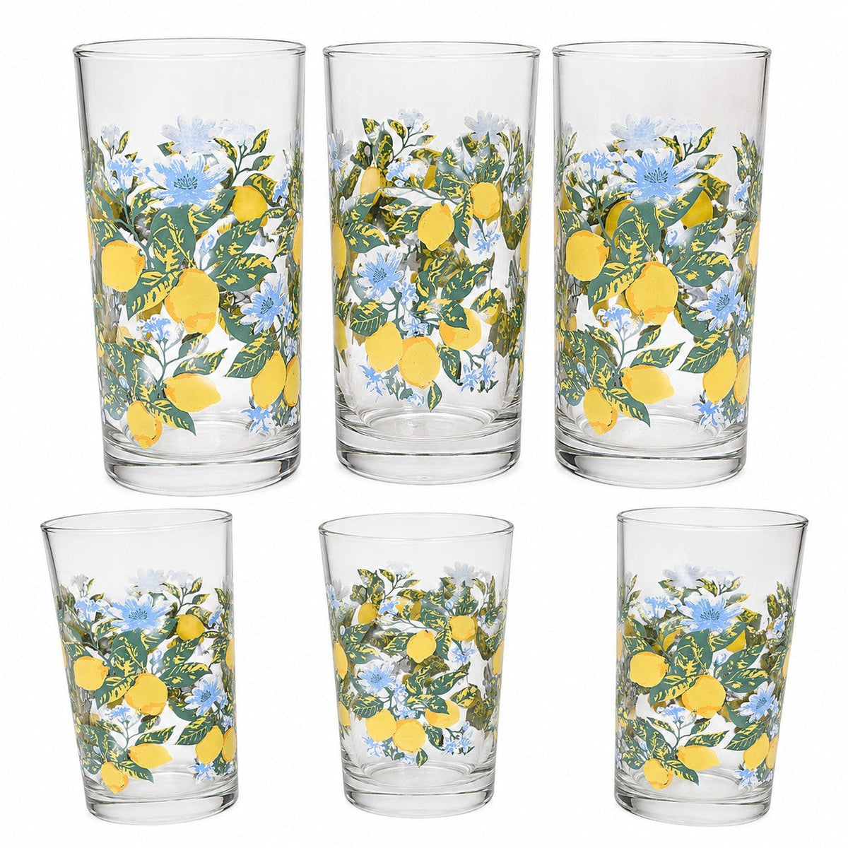 Royal Norfolk Set Of 3 "lemon Floral" 16 Oz. Tall Iced Tea Glasses.