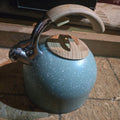 Solustre Whistling Tea Kettle Blue Stovetop Wooden Handle 2L Stainless Steel