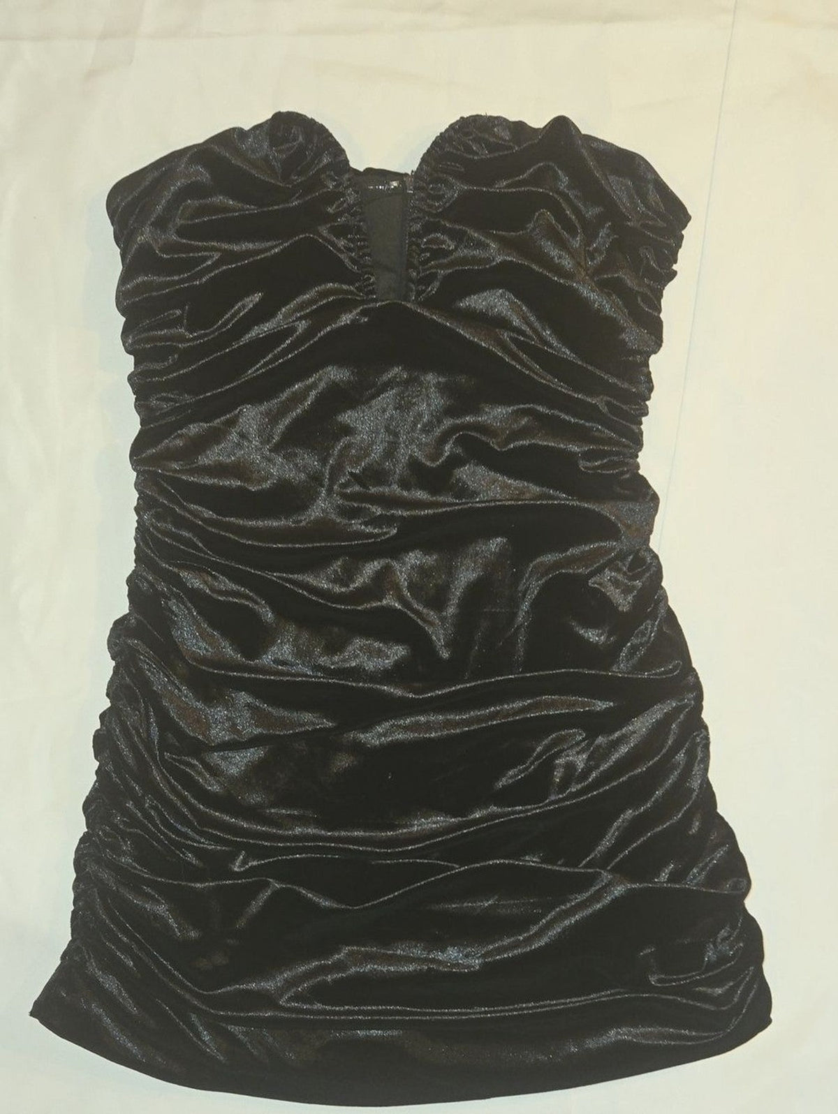 Hello Molly Black Strapless Ruched Velvet Mini Dress