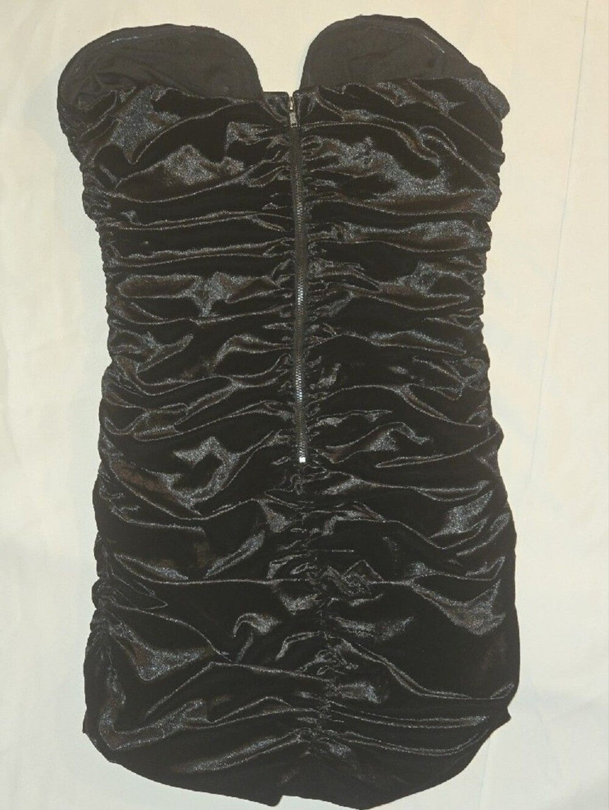 Hello Molly Black Strapless Ruched Velvet Mini Dress