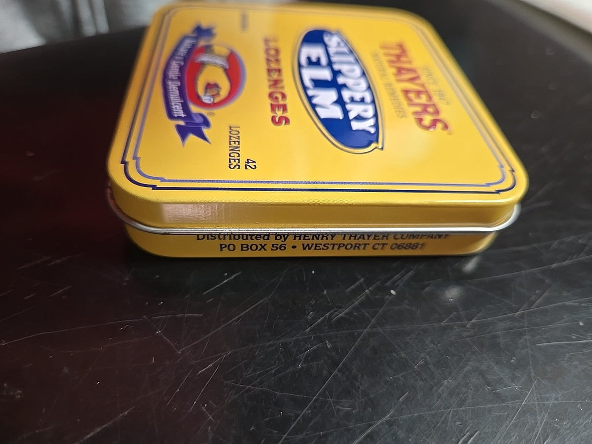 Thayers Slippery Elm Lozenges Tin COLLECTIBLE Tangerine