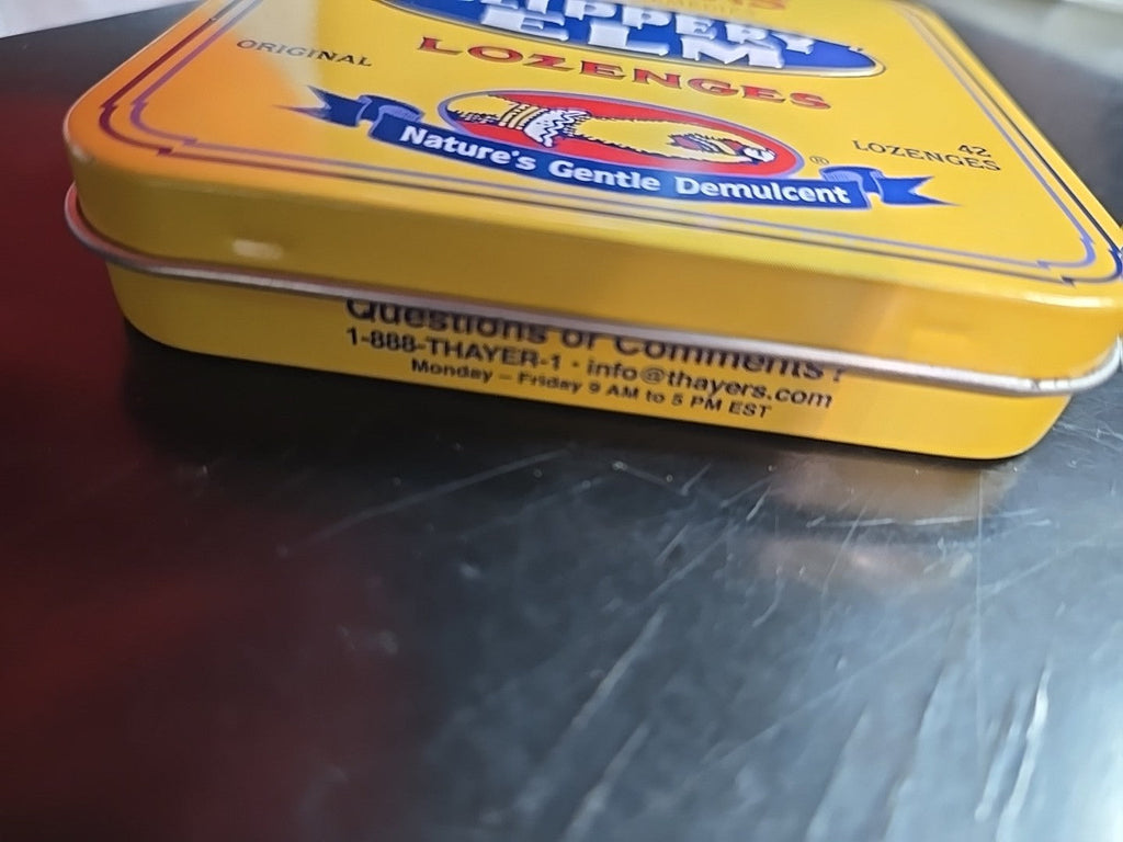 Thayers Slippery Elm Lozenges Tin COLLECTIBLE Tangerine