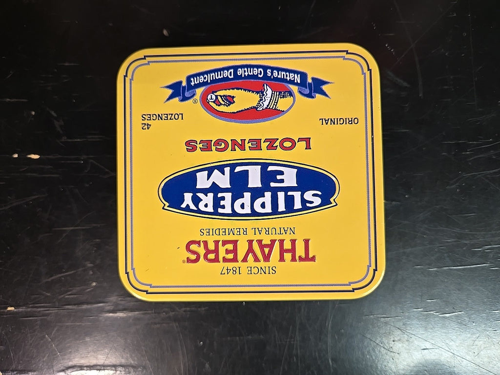 Thayers Slippery Elm Lozenges Tin COLLECTIBLE Tangerine