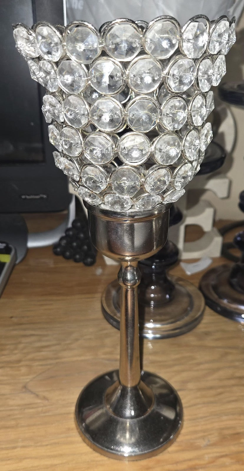 Elegant Silver Crystal Candle Holders