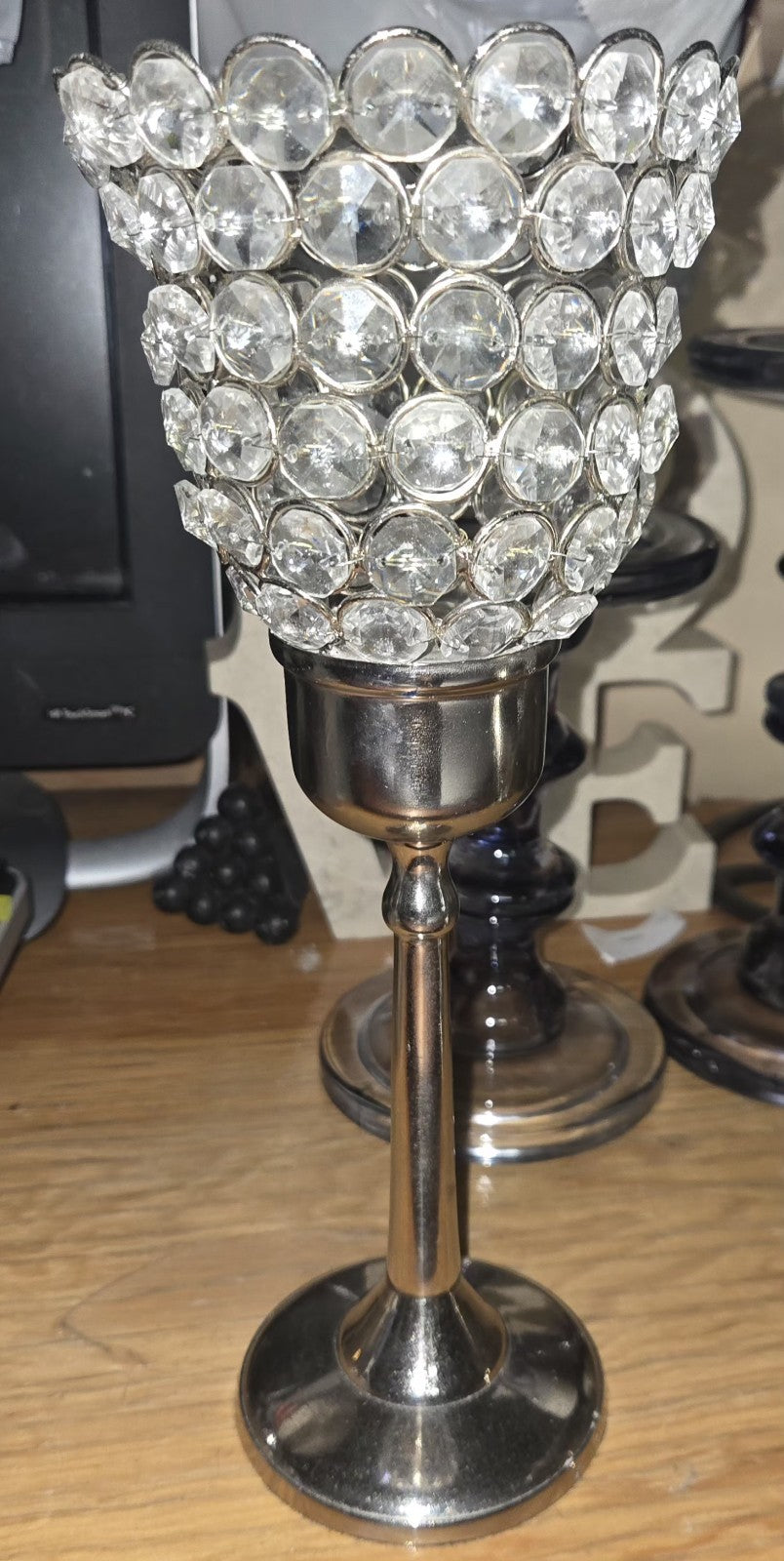 Elegant Silver Crystal Candle Holders