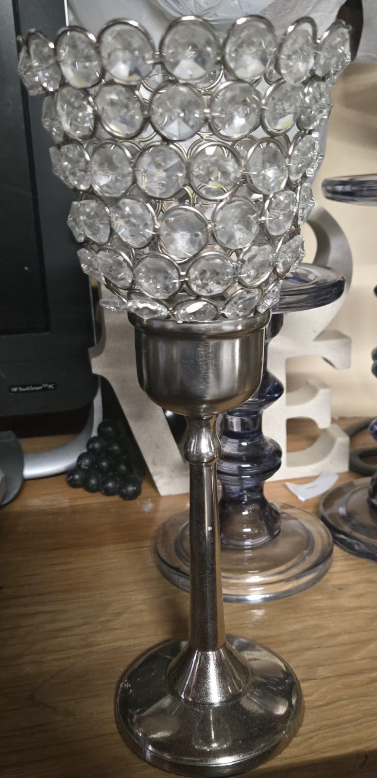 Elegant Silver Crystal Candle Holders