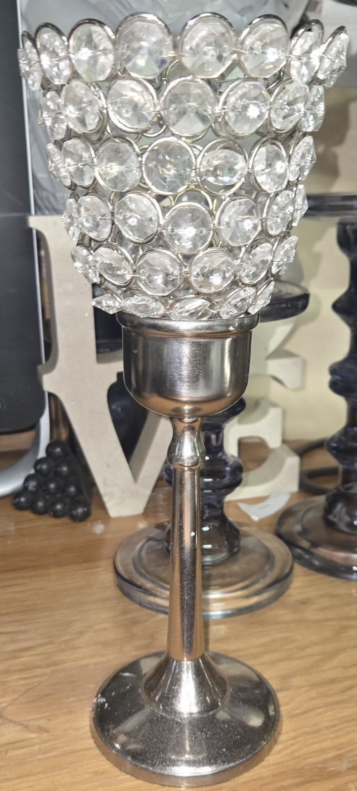 Elegant Silver Crystal Candle Holders