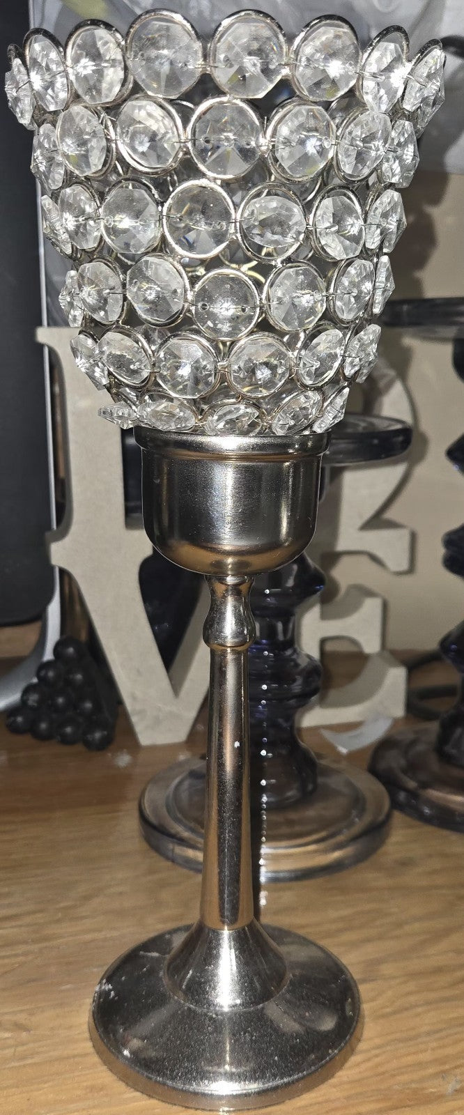 Elegant Silver Crystal Candle Holders