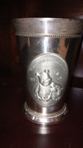 Winnie the Pooh metal vase w “New little someone to Love” medallion 6” H 4” D
