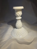 Vintage Fenton Hobnail Candle Holder, White Milk Glass - 6" Tall